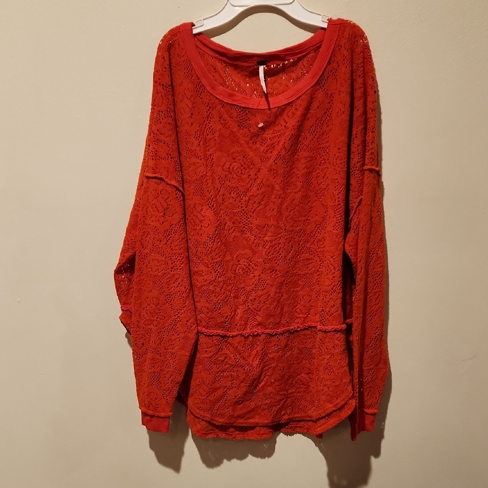 ❤️ FREE PEOPLE NOT COLD IN THIS LACE TOP, VIBRANT ORANGE, MEDIUM - Picture 4 of 15